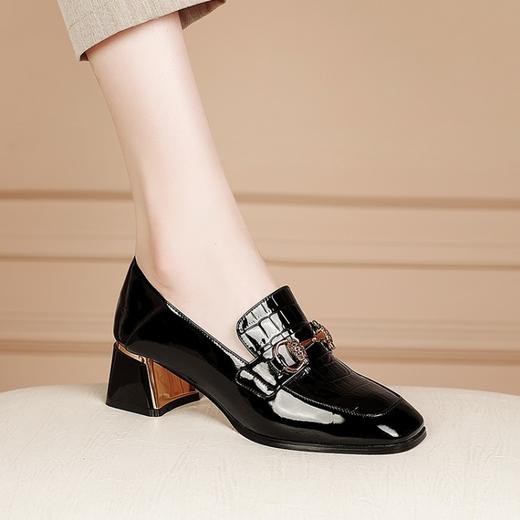 【预售5天】粗跟单鞋女中高跟皮鞋英伦方头鞋子女漆皮乐福鞋LD&7028 商品图4