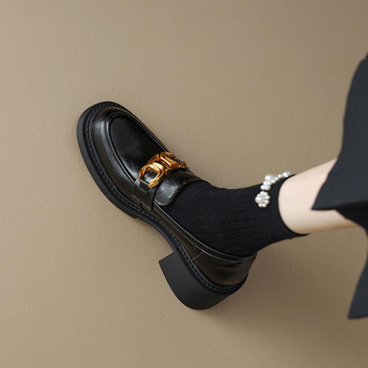 【预售5天】厚底英伦风乐福鞋新款一脚蹬黑色单鞋女粗跟小皮鞋女MLJ&C19 商品图3