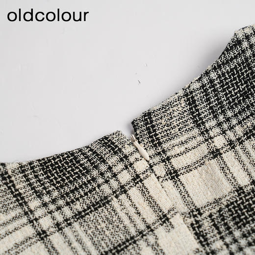 oldcolour秋冬款黑白格子连衣裙V领设计感气质中长裙GL32103842 商品图4