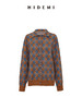 HIDEMI 进口澳洲美利奴羊毛经典几何手绘系列图形花纱拼色polo小翻领毛织外套 棕橘拼色/灰蓝拼色 商品缩略图8