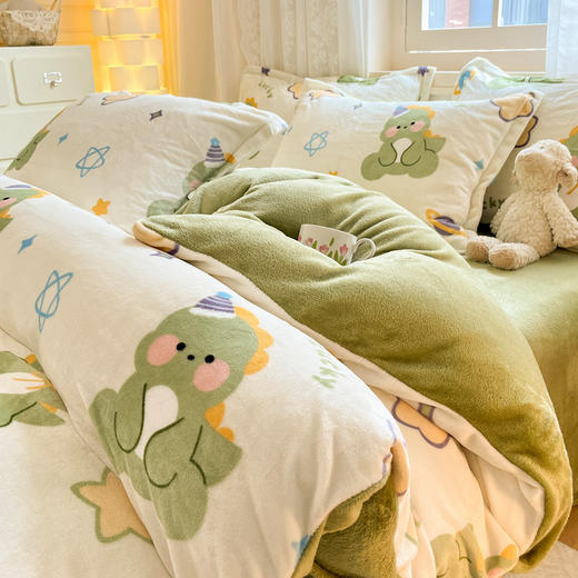 牛奶绒四件套小清新冬季保暖加厚珊瑚绒法莱绒被套床单三件套批发 商品图11
