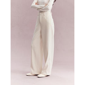 棉仓357618006-灯芯绒高腰拖地裤雪糕裤白色秋冬休闲裤