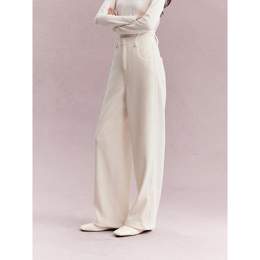 棉仓357618006-灯芯绒高腰拖地裤雪糕裤白色秋冬休闲裤 商品图0