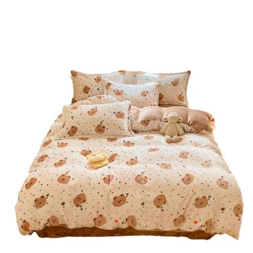 牛奶绒四件套小清新冬季保暖加厚珊瑚绒法莱绒被套床单三件套批发 商品图4