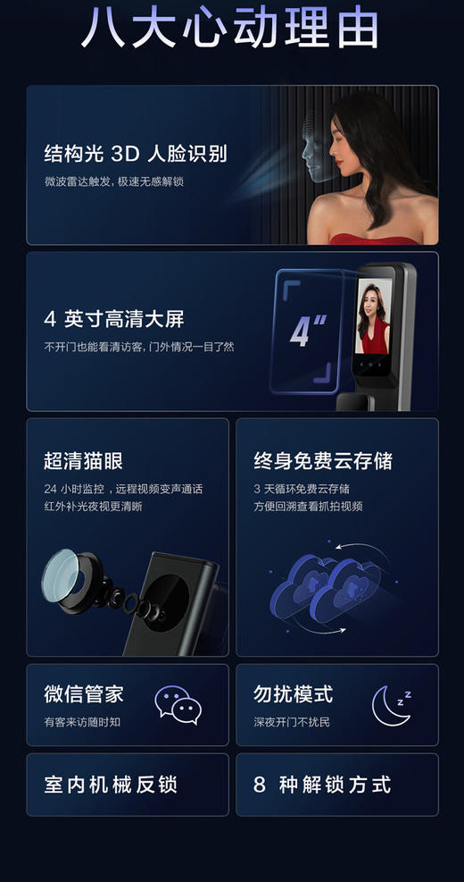 鹿客（LOOCK）P7 Max 结构光3D人脸识别 猫眼高清大屏 智能锁指纹锁密码锁 P7 商品图1