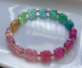 碧玺貔貅18k金手链 14.55g 10-7-6mm