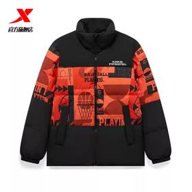 5.9折【自营】XTEP/特步  特步运动羽绒服男士秋冬季潮流满印棉衣宽松立领防风棉衣休闲外套 977429190723