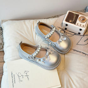 【甜美洛丽塔风格，软底舒适，时尚百搭】女童洛丽塔花边小皮鞋 学生秋季新款 软底珍珠公主鞋 蝴蝶结魔术贴单鞋-QQ