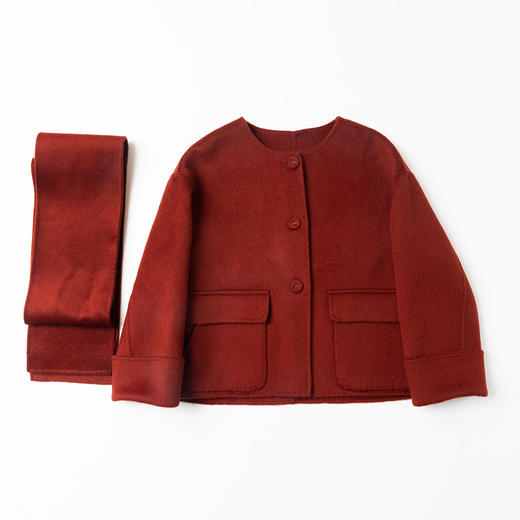 100%羊毛安哥拉红围巾款大衣 商品图3