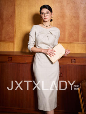 J8382770B颈袖添香装新款时尚修身气质女神范职场装连衣裙女中长款J8382770B