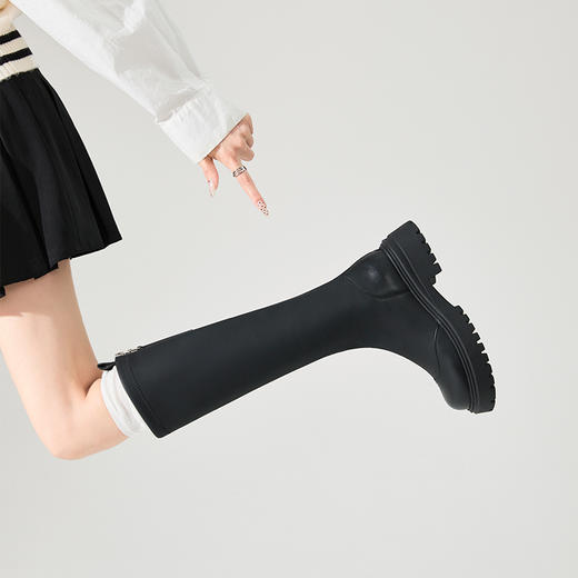 西遇黑色长筒靴女新款秋冬显瘦不过膝长靴小个子厚底高筒靴子D3947693 商品图1