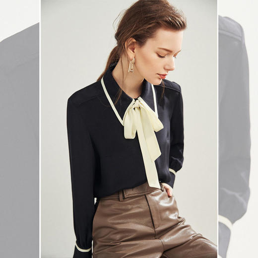 真丝衬衫女桑蚕丝衬衣2024春夏新款法式设计感小众系带长袖上衣 商品图1