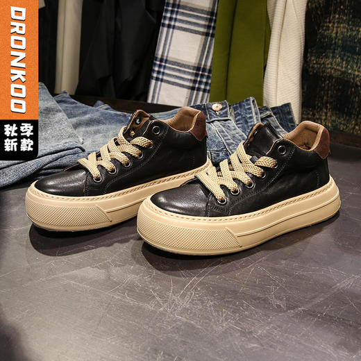 DRONKOO  2024 系带马皮后跟拼棕麂皮皮料中帮板鞋 商品图0