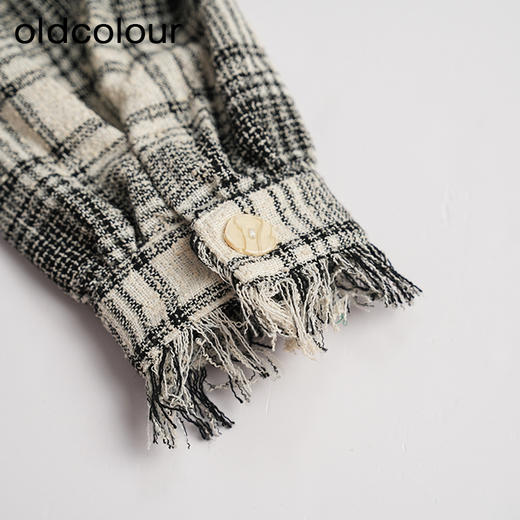 oldcolour秋冬款黑白格子连衣裙V领设计感气质中长裙GL32103842 商品图3