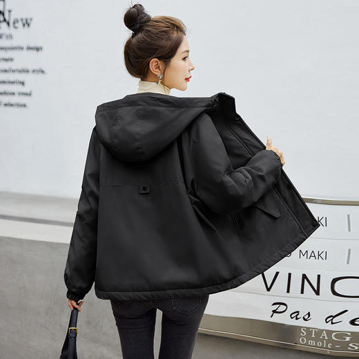 HRARE3391 2024年秋冬派克服女宽松短款棉衣仿兔毛加厚加绒外套学生米色棉服 商品图3