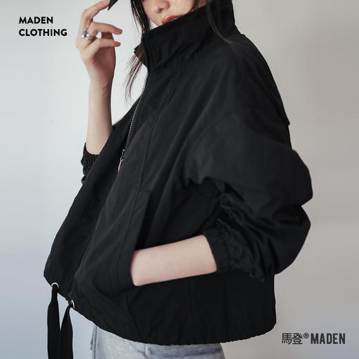 马登美式复古抽绳夹克翻领可收腰工装外套小个子宽松上衣春秋季女 商品图0