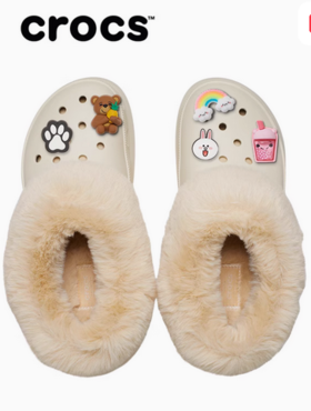 CROCS 骨白色 暖绒泡芙鞋 208446-2Y2