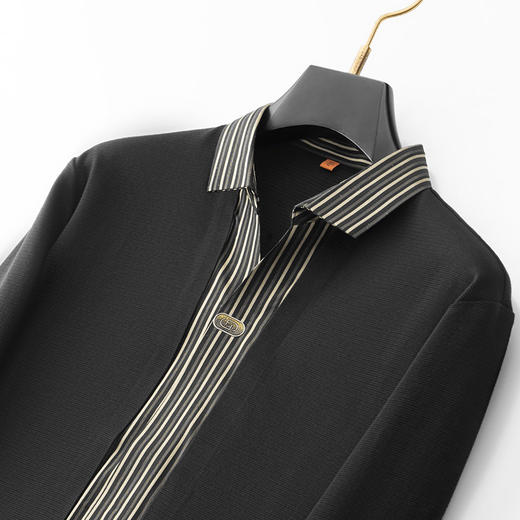 【假两件】【新款DDP】大依优型大码男士假两件衬衫长袖卫衣商务休闲上衣加肥加大胖子舒适 商品图4