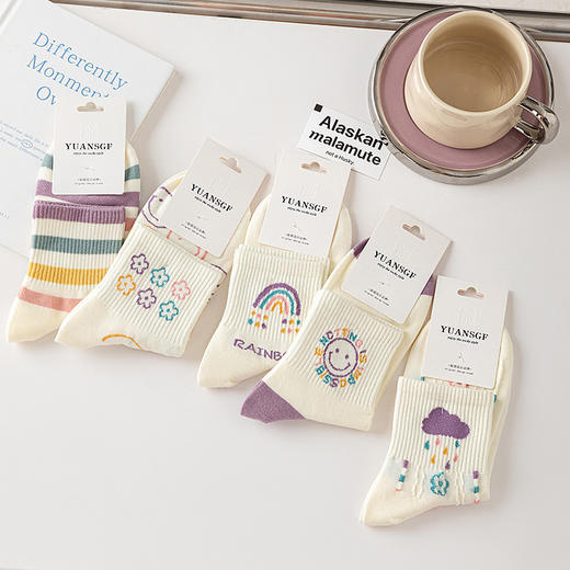 秋冬【精梳棉中筒袜】学院风女士学生运动袜子 日系卡通笑脸袜子 商品图0
