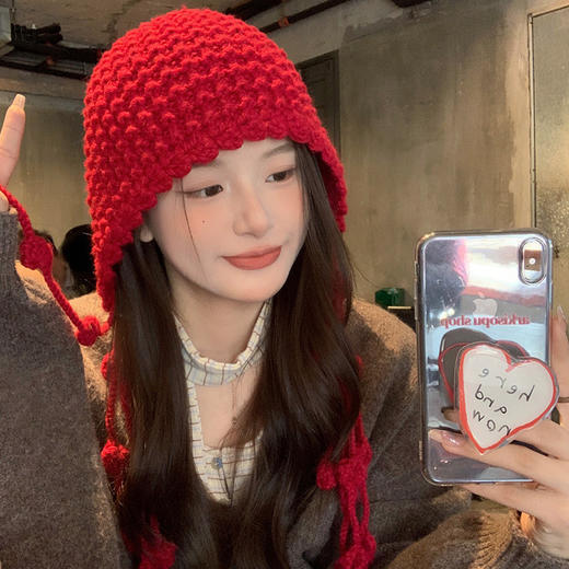 【流苏条毛线帽！】秋冬保暖毛线帽手工编织镂空包头帽女民族风流苏护耳套头针织帽子，挺阔有型显脸小。ry 商品图2