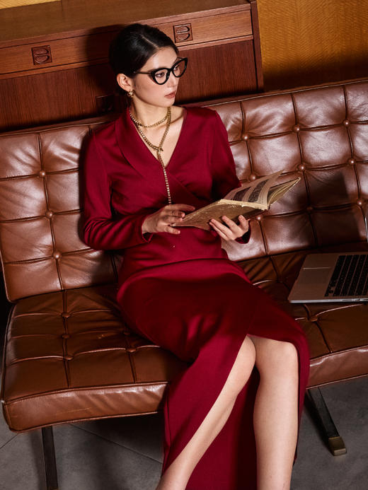 “女王派”J9384048颈袖添香季时尚职场修身显瘦气质中长款连衣裙女J9384048 商品图4