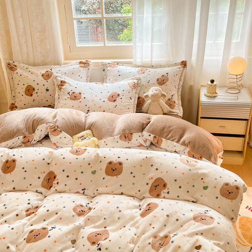 牛奶绒四件套小清新冬季保暖加厚珊瑚绒法莱绒被套床单三件套批发 商品图1