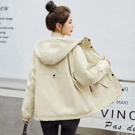 HRARE3391 2024年秋冬派克服女宽松短款棉衣仿兔毛加厚加绒外套学生米色棉服 商品图0