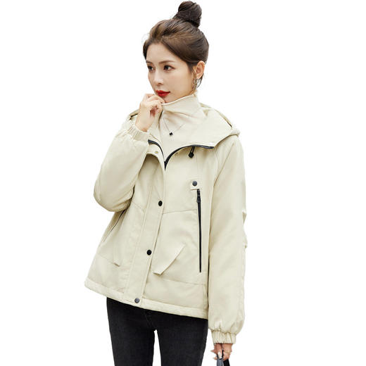 HRARE3391 2024年秋冬派克服女宽松短款棉衣仿兔毛加厚加绒外套学生米色棉服 商品图4