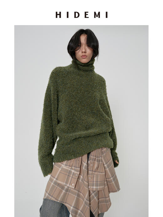 HIDEMI Snowman雪人系列加厚款粗针圈圈绒超保暖廓形高领大毛衣 摩卡棕/浅烟灰/橄榄军绿 商品图5