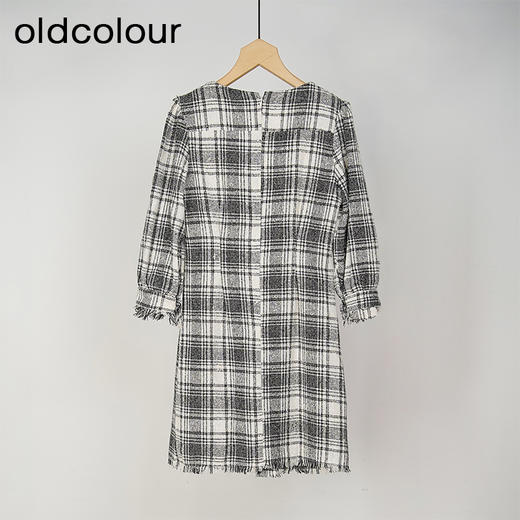 oldcolour秋冬款黑白格子连衣裙V领设计感气质中长裙GL32103842 商品图1