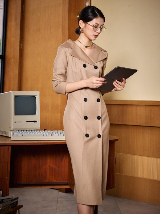 孤品1597D颈袖添香新款时尚气质中长款包臀女士职场装双排扣连衣裙 正码正拍 不退可换 商品图2