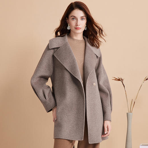 EITIE爱特爱冬新款气质翻领收腰显瘦高级感羊毛毛呢大衣外套D2414407 商品图3