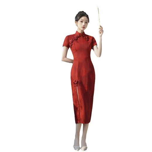 时尚改良新中式前开叉长款提花短袖旗袍SYK373230 商品图4