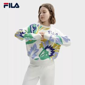 3件4折【自营】FILA/斐乐  斐乐女子编织衫2024春季新款时尚休闲宽松满印套头毛衣 F11W418402FZA