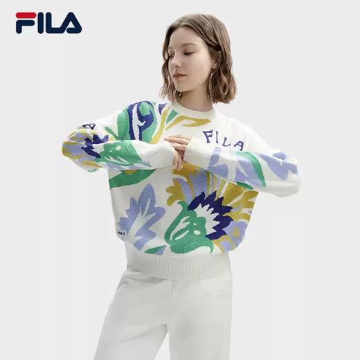 3件4折【自营】FILA/斐乐  斐乐女子编织衫2024春季新款时尚休闲宽松满印套头毛衣 F11W418402FZA 商品图0