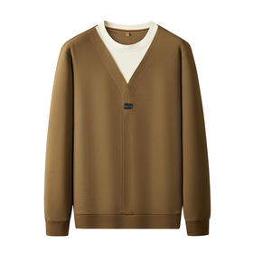 【假两件】【新款DDP】大依优型大码男士假两件圆领长袖卫衣商务休闲上衣加肥加大胖子舒适