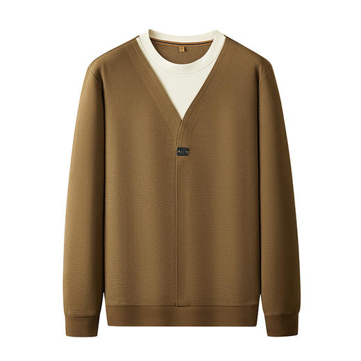 【假两件】【新款DDP】大依优型大码男士假两件圆领长袖卫衣商务休闲上衣加肥加大胖子舒适 商品图0