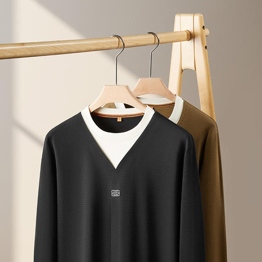 【假两件】【新款DDP】大依优型大码男士假两件圆领长袖卫衣商务休闲上衣加肥加大胖子舒适 商品图2