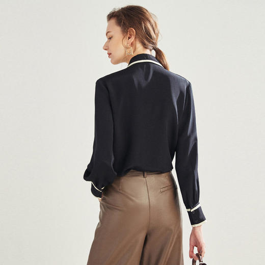 真丝衬衫女桑蚕丝衬衣2024春夏新款法式设计感小众系带长袖上衣 商品图3