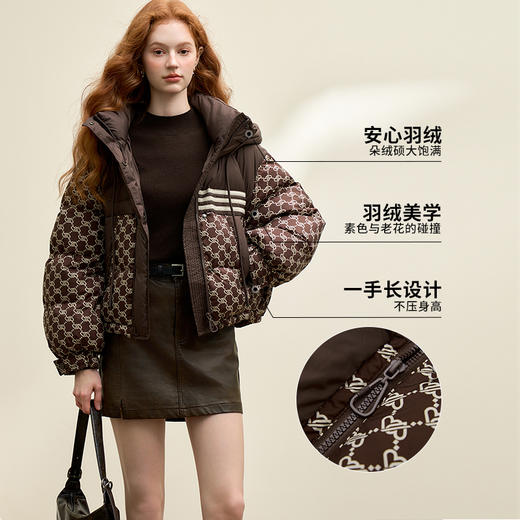 高级感老花立领连帽短款羽绒服女秋冬面包服保暖外套V0043510 商品图1