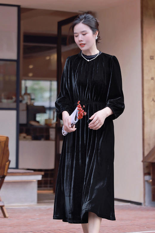 高级感 法式复古丝绒连衣裙 商品图5