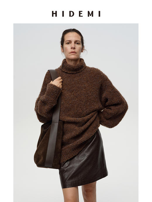 HIDEMI Snowman雪人系列加厚款粗针圈圈绒超保暖廓形高领大毛衣 摩卡棕/浅烟灰/橄榄军绿 商品图6