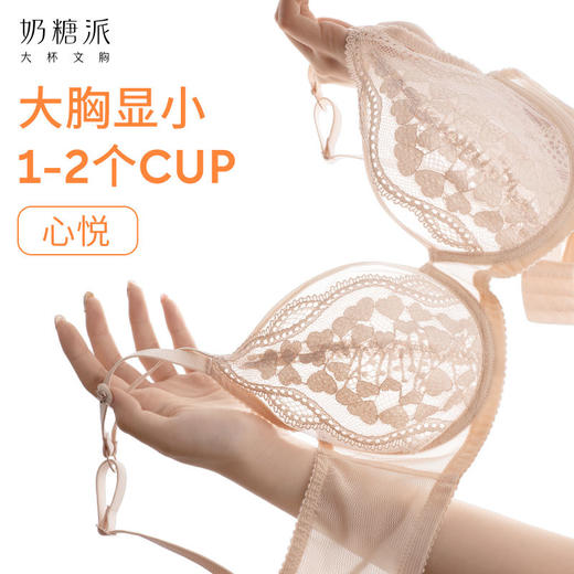奶糖派心悦法式全罩杯大胸显小防凸点性感蕾丝内衣承托聚拢文胸女 商品图3