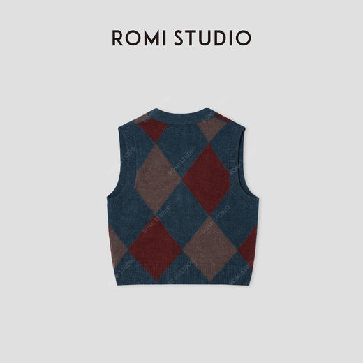 ROMI STUDIO“法式优雅”山羊 绒绵羊毛混纺绒面格纹马甲 431W8049 商品图1