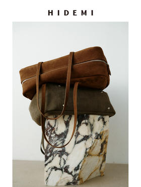 HIDEMI 经典款波士顿系列进口做旧复古感磨砂牛皮大号多用背包 大象灰/栗子棕