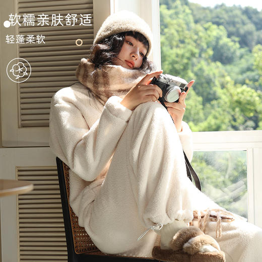 【暖绒绒加厚睡衣】秋冬简约套头家居服 可外穿双面绒休闲保暖睡衣套装 商品图1