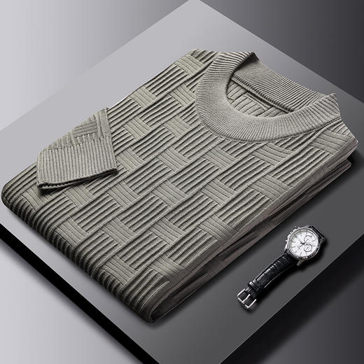 【新款DBJ】大依优型大码菱形圆领毛衣中厚款针织衫毛衫休闲加肥加大男士胖子大码内搭上衣打底衫 商品图6