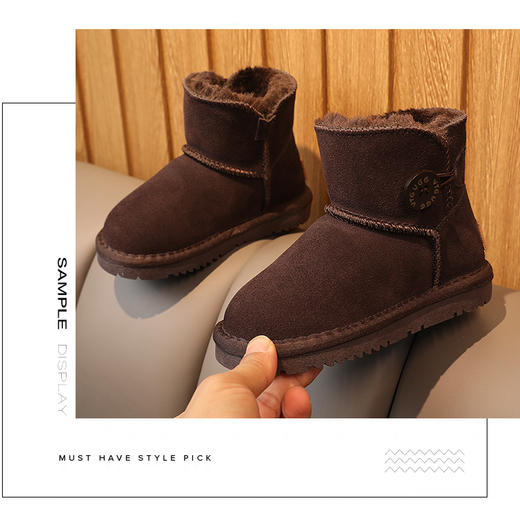 特价亲子款时尚牛皮儿童皮毛一体雪地靴男女大中小童鞋棉鞋保暖雪地靴22-40码 商品图2