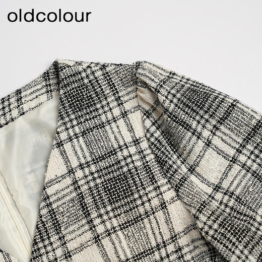 oldcolour秋冬款黑白格子连衣裙V领设计感气质中长裙GL32103842 商品图2