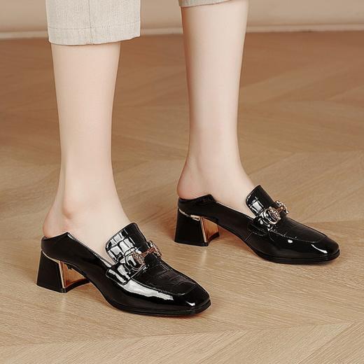【预售5天】粗跟单鞋女中高跟皮鞋英伦方头鞋子女漆皮乐福鞋LD&7028 商品图3